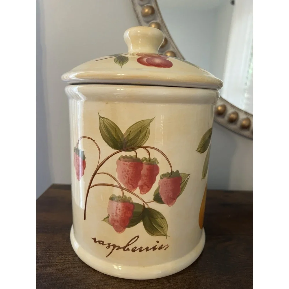 Pier 1 Provence Hand‎ Painted Fruit Canister French Country Farmhouse Kitchen